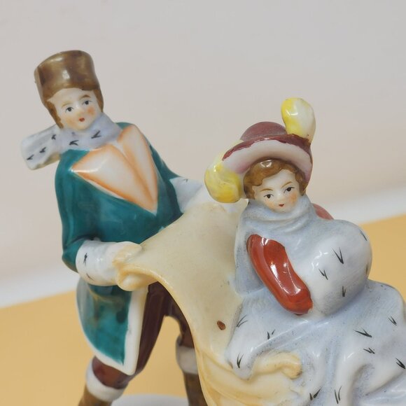 Vintage Paulux Porcelain Figurine Winter Sleigh Scene Hand-Painted Collectible - Picture 9 of 12